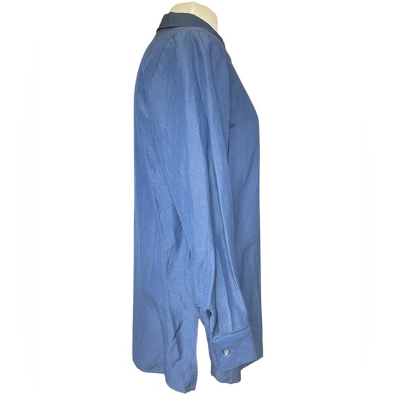 August Silk Linen Silk Blend Blue Button Down Shirt Tunic Women’s Small - Picture 2 of 6